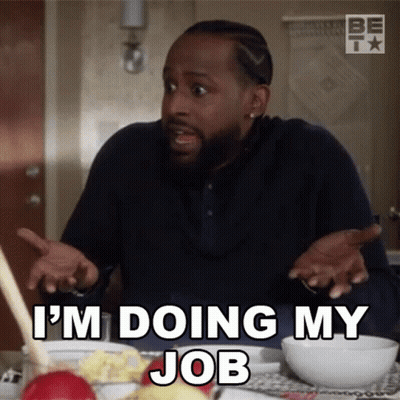 Man Sitting At Table With Bowl Of Food Saying I'm Doing My Job GIF