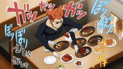 Man Sitting At Table With Food And Sign GIF
