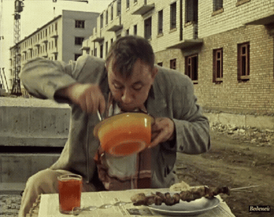 Man Sitting At Table With Food And Tea Bedenei GIF