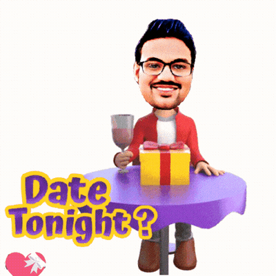 Man Sitting At Table With Gift And Wine Saying Date Tonight GIF