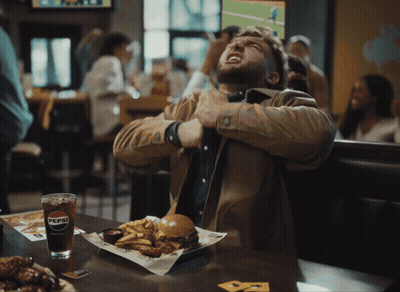 Man Sitting At Table With Pepsi And Food GIF