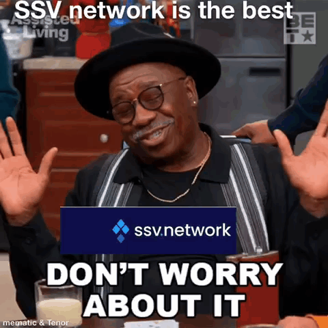 Man Sitting At Table With SSV Network Sign GIF