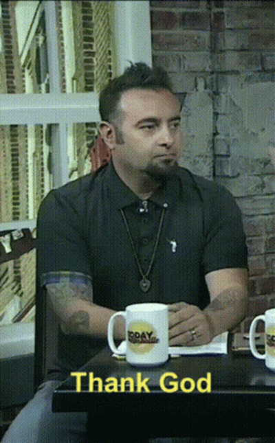 Man Sitting At Table With Today Mug GIF