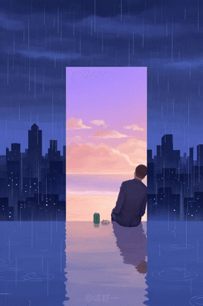 Man Sitting By Water With City Background GIF