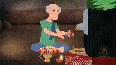 Man Sitting Floor With Flowers Box Saying Krhp GIF