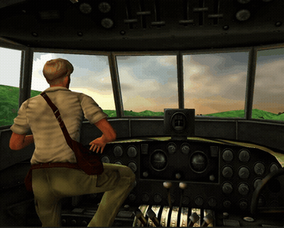 Man Sitting In Airplane Cockpit With Shoulder Bag GIF