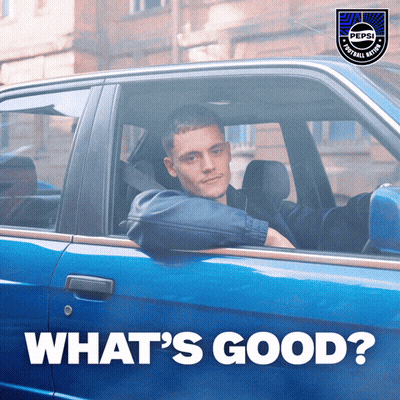 Man Sitting In Blue Car Saying What's Good GIF