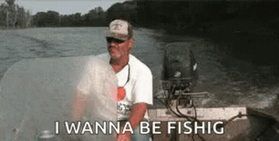 Man Sitting In Boat With I Wanna Be Fishing GIF