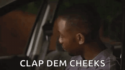 Man Sitting In Car With Clap Dem Cheeks On Face GIF