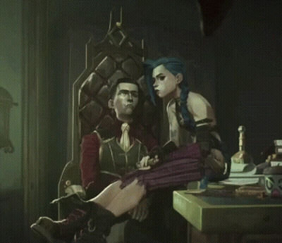 Man Sitting In Chair Next To Woman With Blue Hair GIF