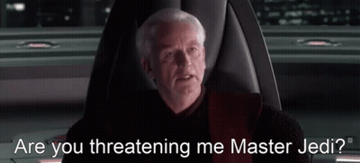 Man Sitting In Chair Saying Are You Threatening Me Master Jedi GIF