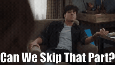 Man Sitting In Chair Saying Can We Skip That Part GIF