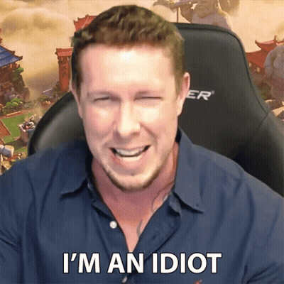 Hombre sentado en silla dice Soy un idiota GIF