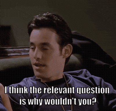 Man Sitting In Chair Saying I Think The Relevant Question Is Why Wouldn't You GIF