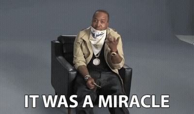 Man Sitting In Chair Saying It Was A Miracle GIF