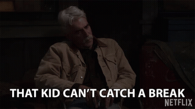 Man Sitting In Chair Saying That Kid Can't Catch A Break GIF