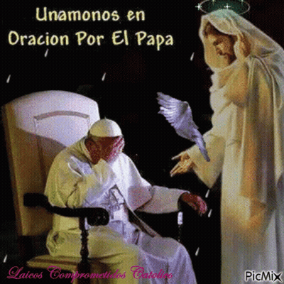 Man Sitting In Chair With Jesus Standing Next To Him Unamonos En Oracion Por El Papa GIF