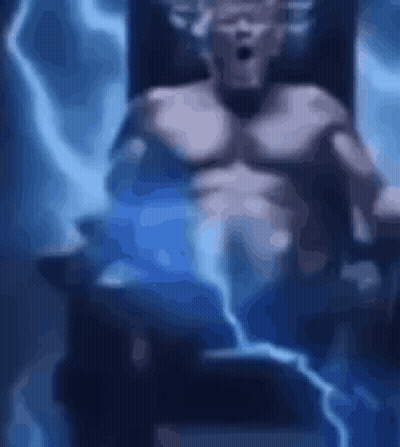 Man Sitting In Chair With Lightning Bolt Coming Out Of Chest GIF