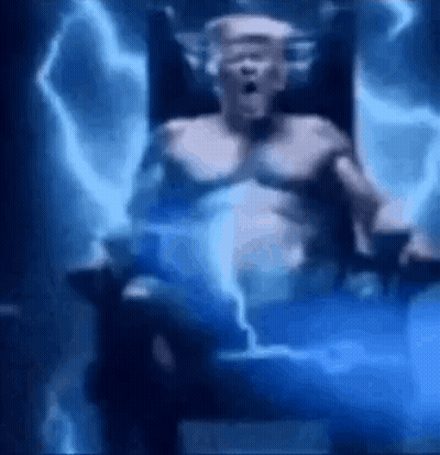 Man Sitting In Chair With Lightning Bolt From Chest GIF