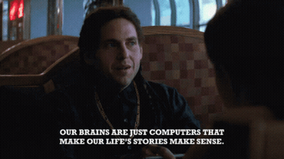 Man Sitting In Diner With Quote About Brains GIF