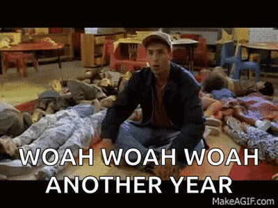 Man Sitting In Front Of Children Saying Woah Woah Woah Another Year GIF