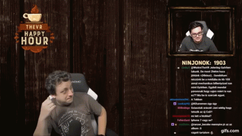 Man Sitting In Front Of Happy Hour Screen GIF
