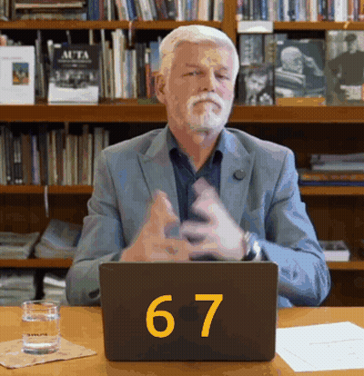 Man Sitting In Front Of Laptop With Number 67 GIF