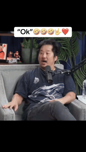 Man Sitting In Front Of Microphone With Word OK GIF