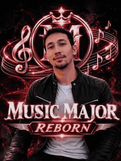 Man Sitting In Front Of Music Major Reborn Logo GIF