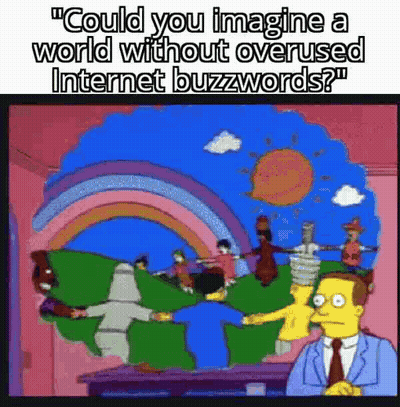 Man Sitting In Front Of Rainbow Painting With People GIF
