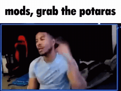 Man Sitting In Front Of Screen Saying Mods Grab The Potaras GIF