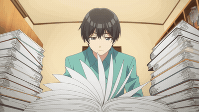 Man Sitting In Front Of Stack Of Books GIF