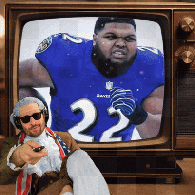 Man Sitting In Front Of TV With Ravens Player GIF