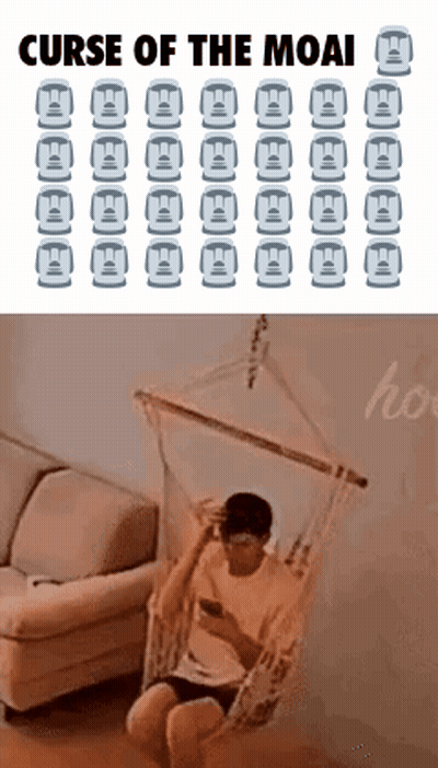 Man Sitting In Hammock Saying Curse Of The Moai GIF