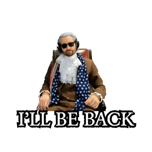 Man Sitting In Red Leather Chair Saying Full Be Back Sticker
