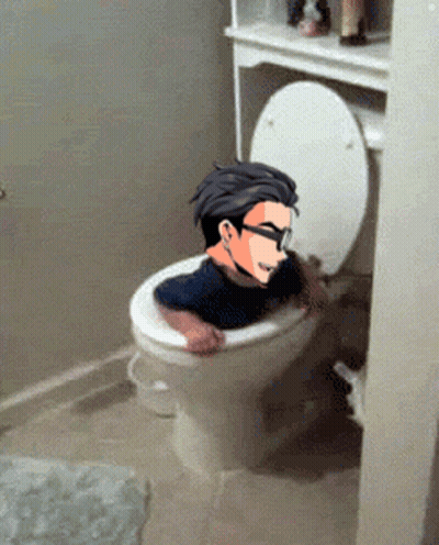 Man Sitting In Toilet With Head Out GIF
