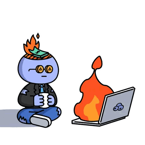 Man Sitting Next To Laptop With Dollar Bill On Head Sticker