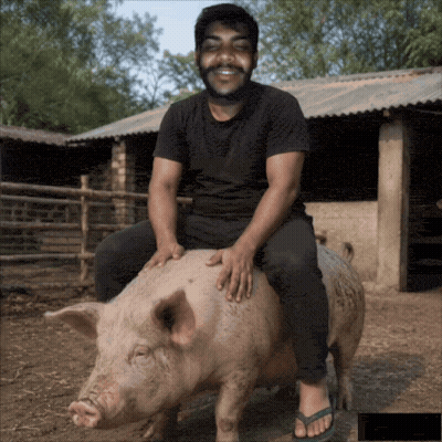 Man Sitting On Back Of Pig GIF