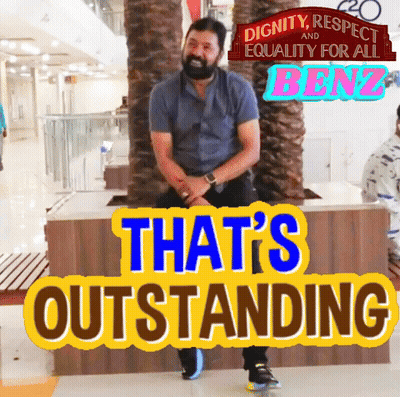 Man Sitting on Bench Saying That's Outstanding
