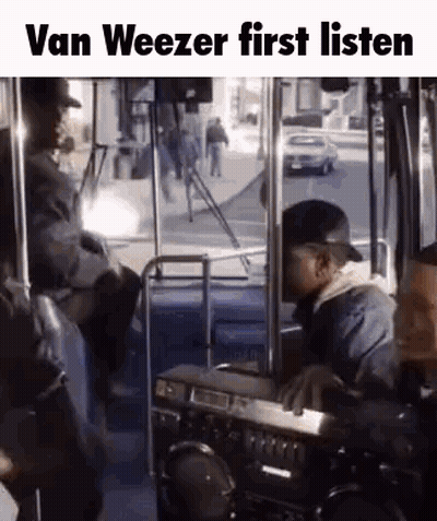 Man Sitting On Bus With Boombox GIF