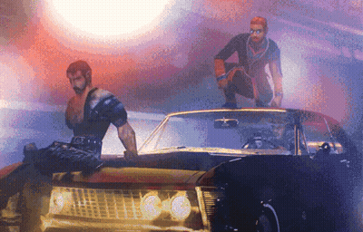 Man Sitting On Car Hood With Another Man Standing On Top GIF
