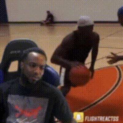 Man Sitting On Chair On Basketball Court Flightreactss GIF