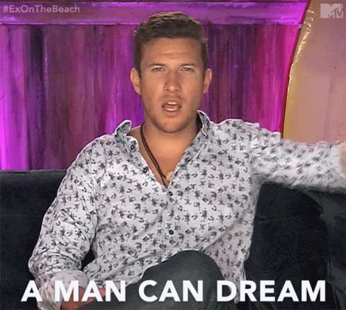 Man Sitting On Couch Saying A Man Can Dream GIF
