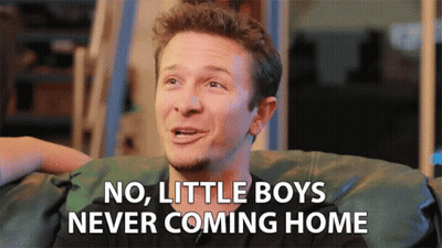 Man Sitting On Couch Saying No Little Boys Never Coming Home GIF
