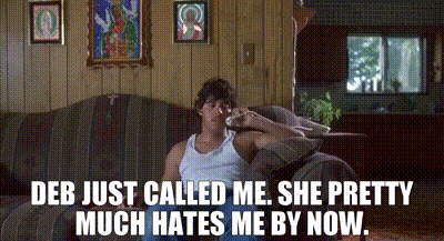 Man Sitting On Couch Talking On Cell Phone Says Deb Just Called Me GIF