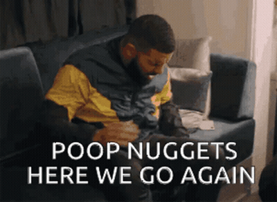 Man Sitting On Couch With Dog Poop Nuggets Here We Go Again GIF