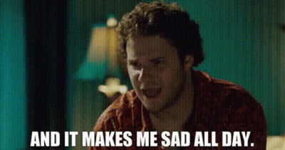 Man Sitting On Couch With Words And It Makes Me Sad All Day GIF