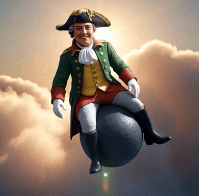 Man Sitting On Large Ball In Sky GIF
