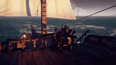 Man Sitting On Ship Steering Wheel GIF