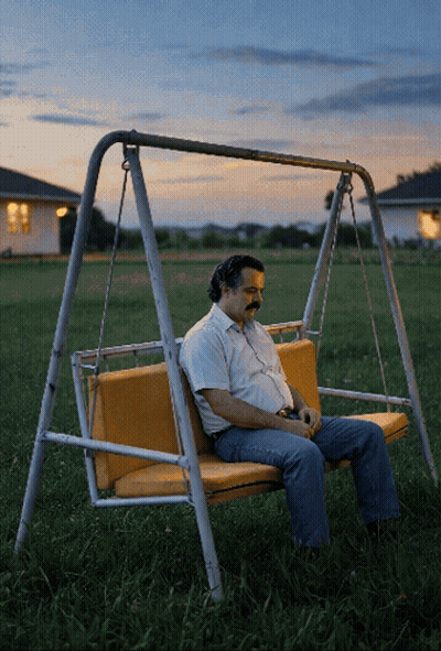Man Sitting On Swing At Sunset GIF